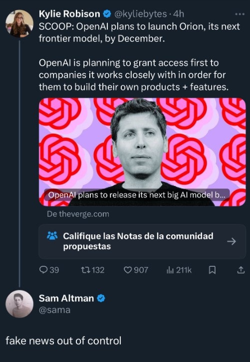 sam altman desmiente lanzamiento orion