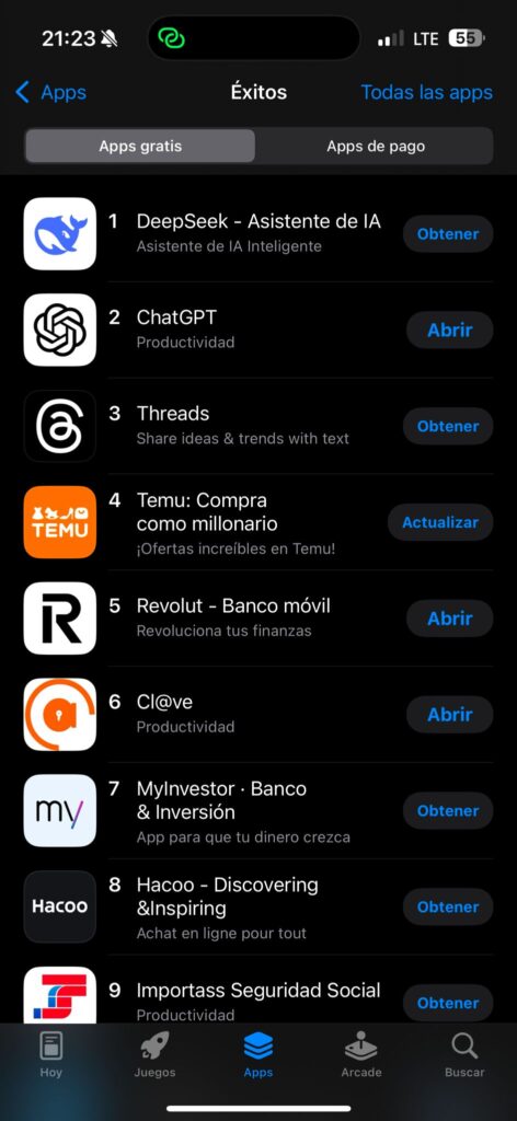 deepseek top 1 descargas ios