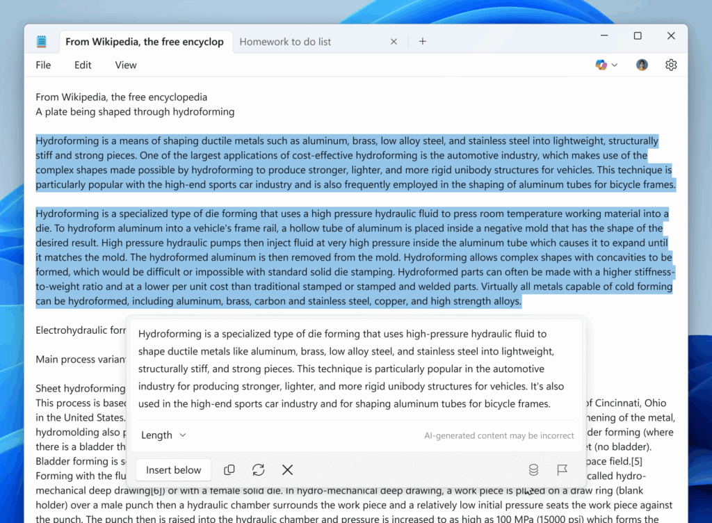 Notepad Summarize con IA en Windows 11