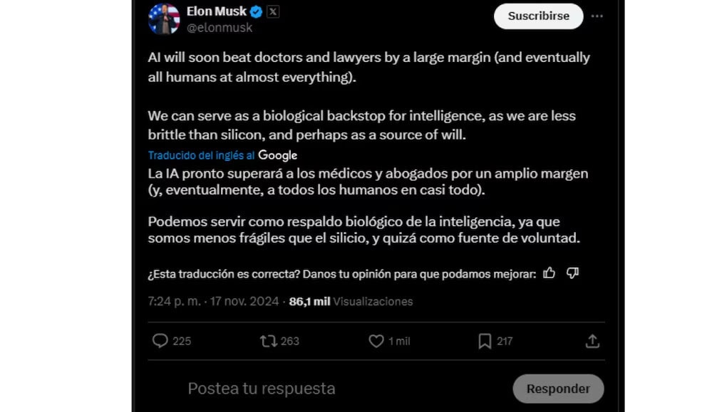 Publicación de Elon Misk en X