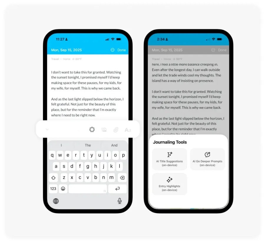 Day One: destacados, títulos automáticos y prompts para escribir mejor