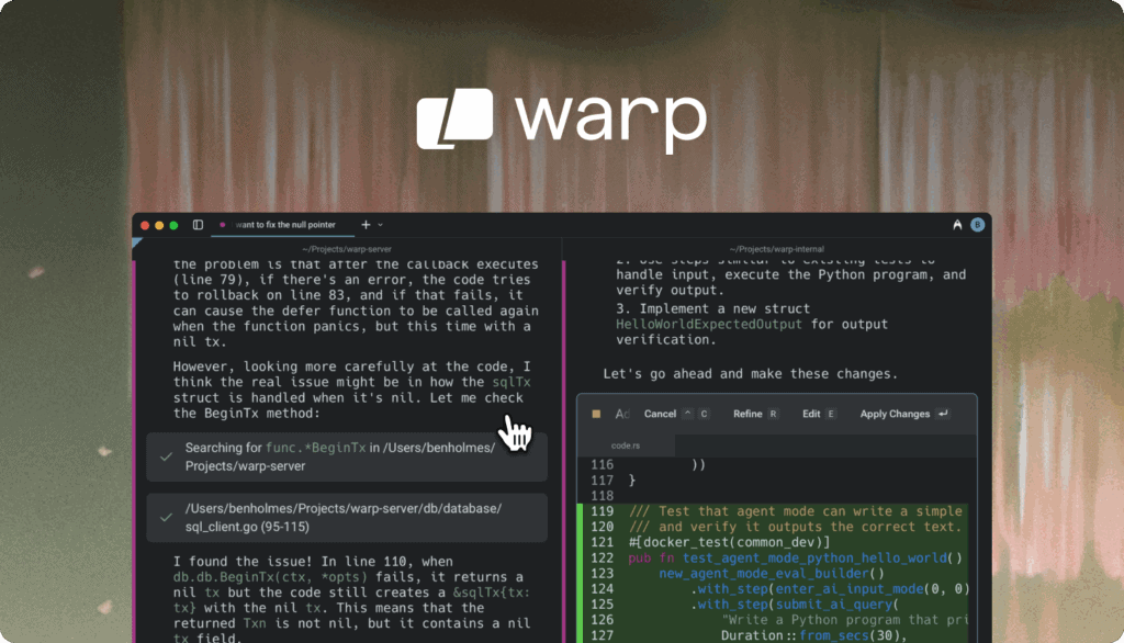 Editar a mano y resaltar líneas en Warp Code