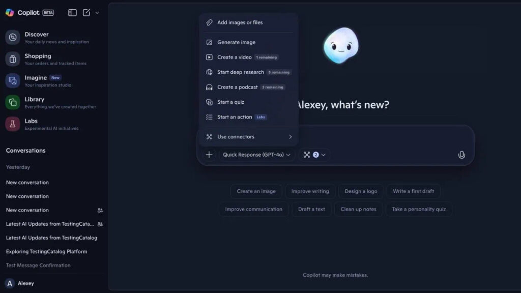 Pestaña “Vídeos” en la biblioteca de Copilot