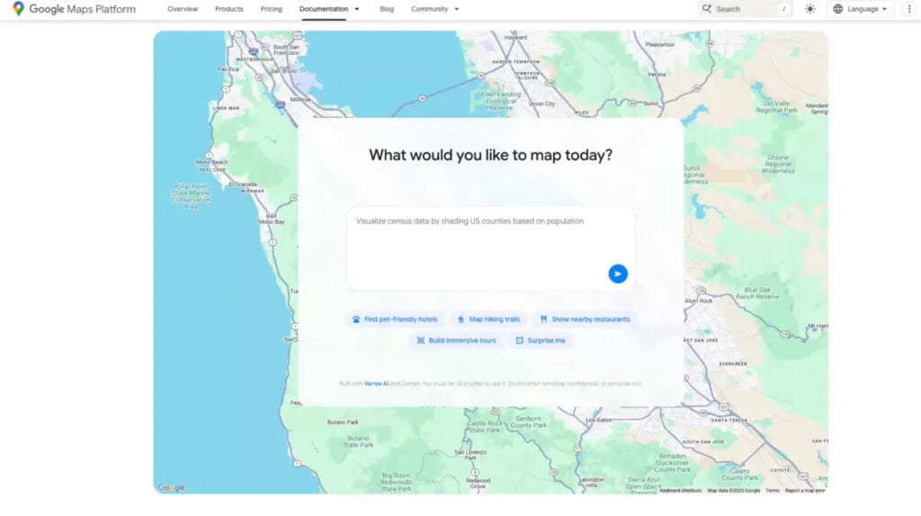 Builder agent de Google Maps con IA de Gemini para prototipos interactivos