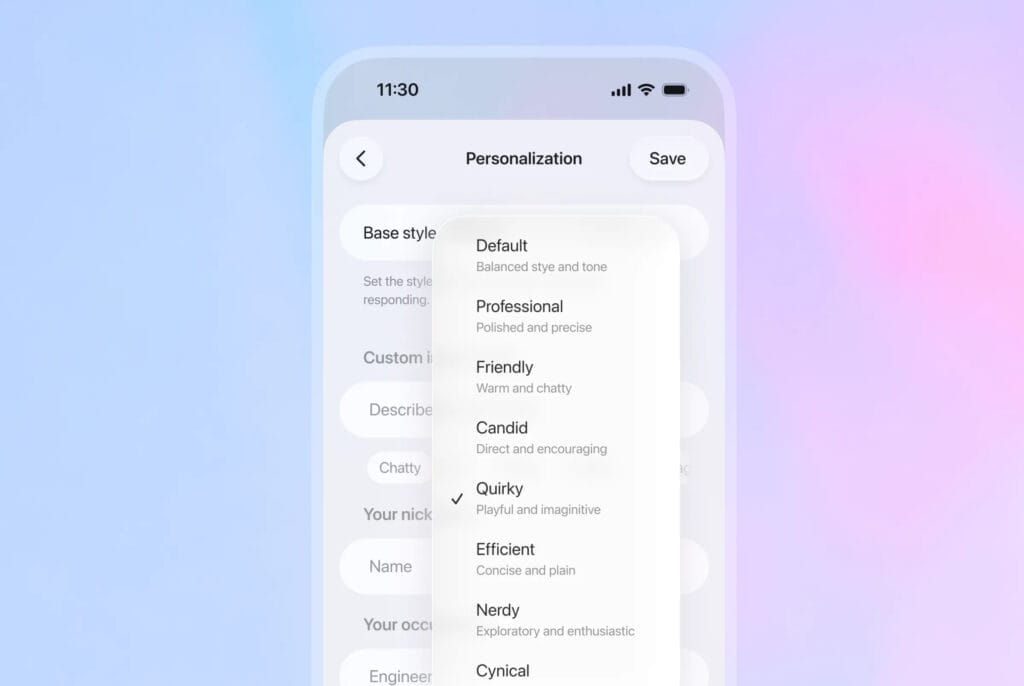 Cómo cambiar la personalidad de ChatGPT: estilos Default, Professional, Friendly y más