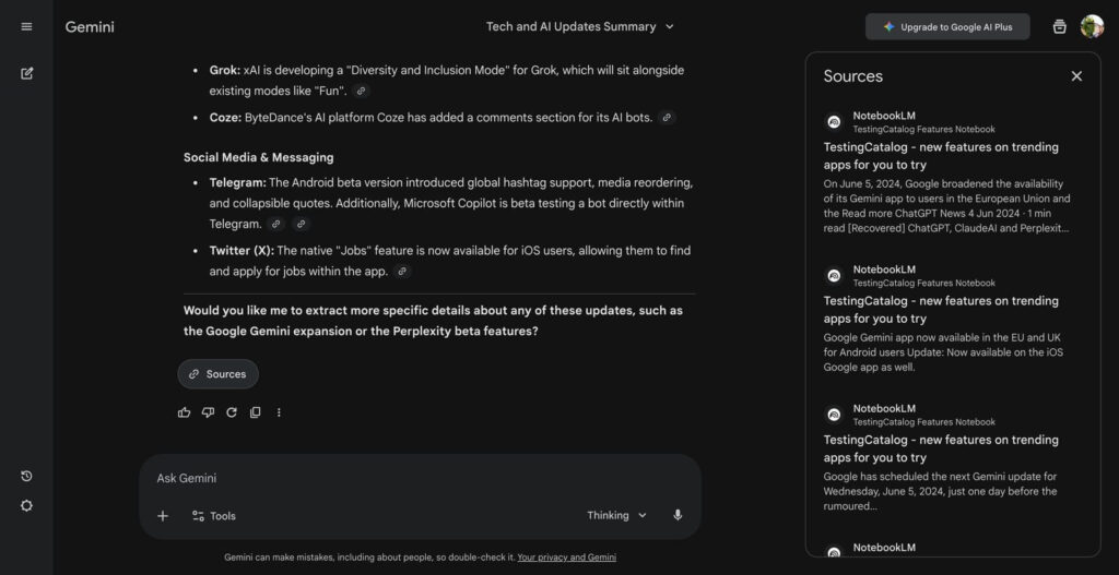 Disponibilidad actual de la integración NotebookLM y Gemini web