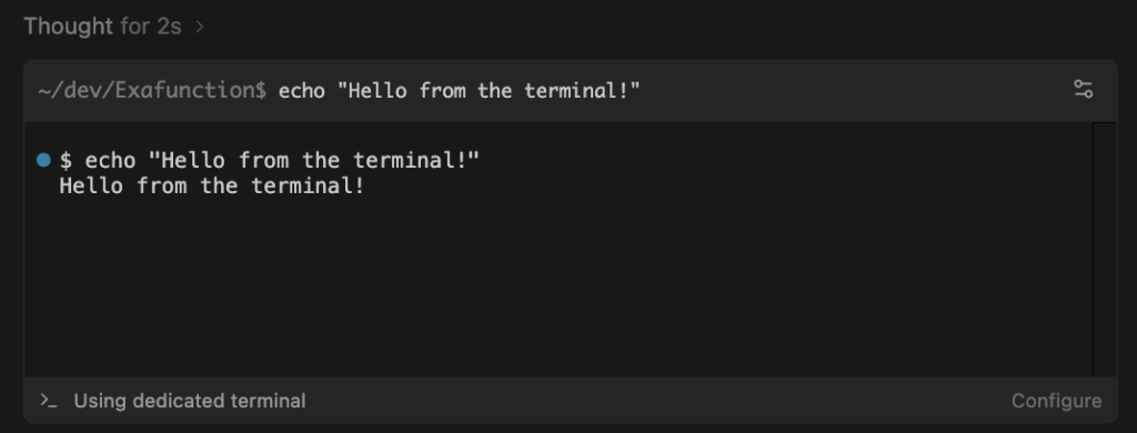 Cascade Dedicated Terminal en Wave 13: terminal propio para los comandos del agente