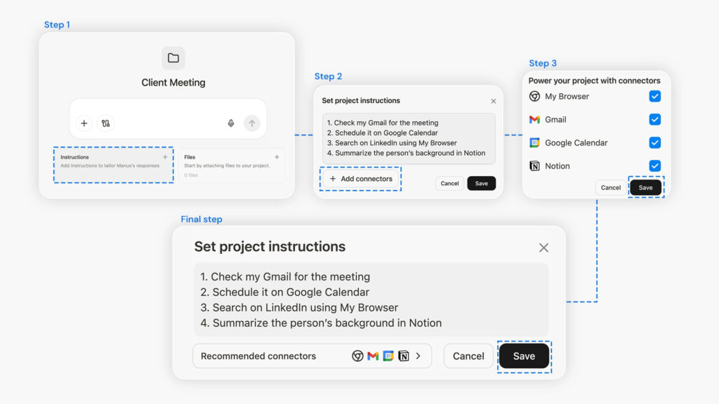 Cómo empezar a usar Connectors en Manus Projects paso a paso