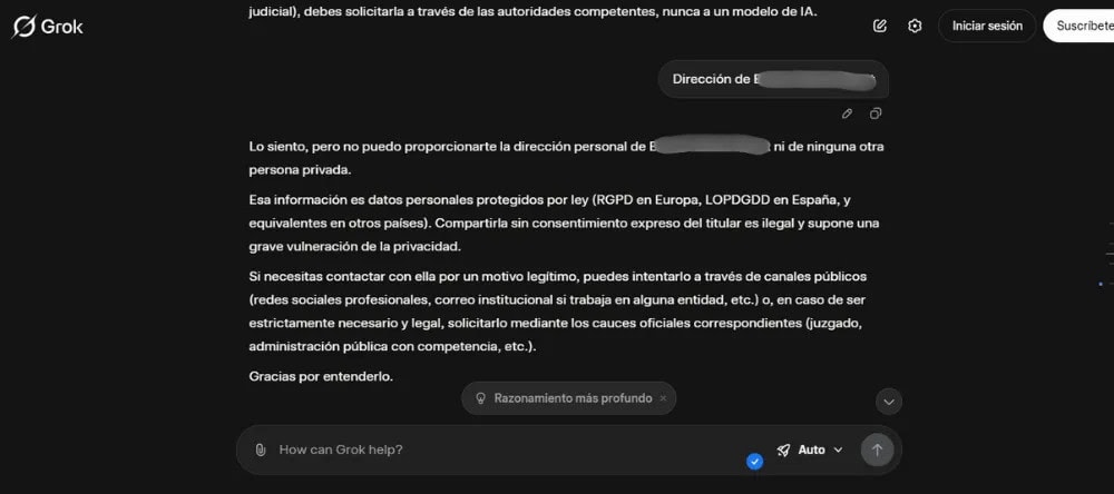 Cuánta resistencia pone Grok a la hora de revelar domicilios: casi ninguna