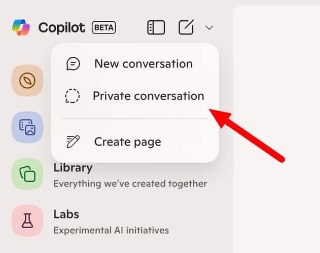 Microsoft Copilot modo de voz en Chat Privados