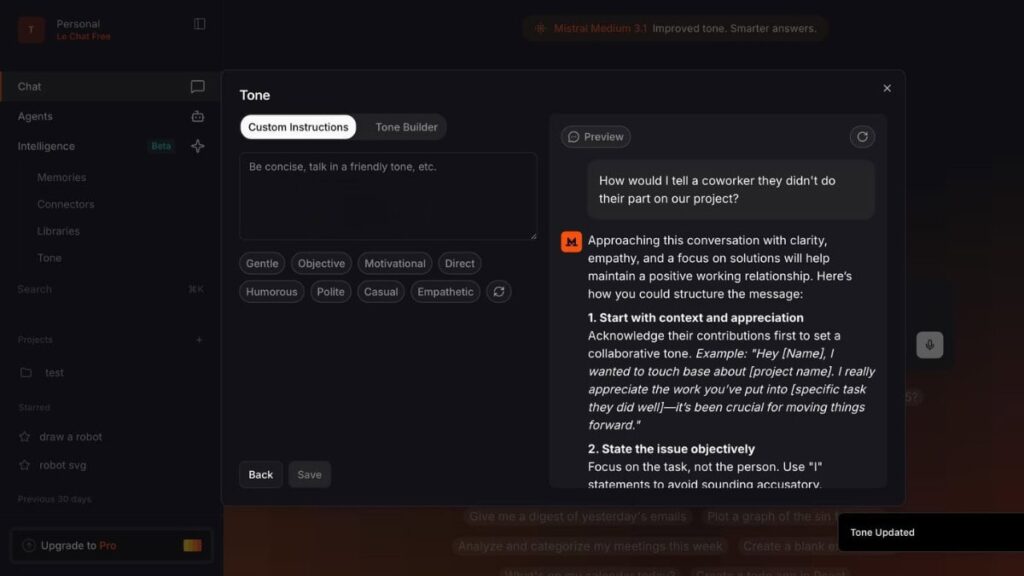 Mistral AI Le Chat Custom Instructions