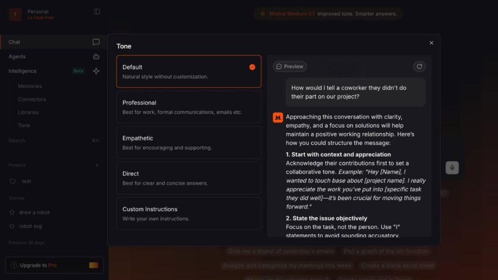 Mistral AI Le Chat Tono