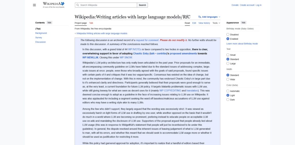 Wikipedia prohíbe usar modelos de lenguaje