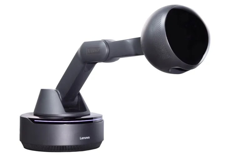 el AI Workmate Concept parece un pequeño brazo robótico sobre una base giratoria