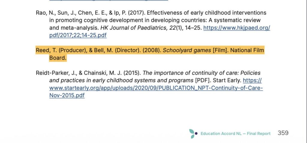 película de 2008 del National Film Board, “Schoolyard Games”