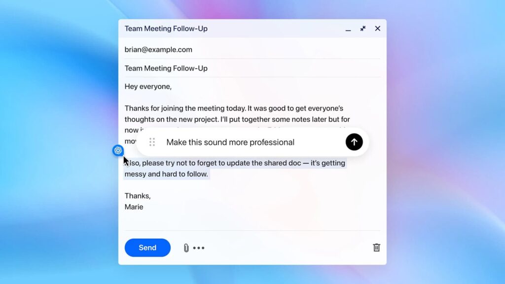 Resumir páginas y editar emails en ChatGPT Atlas