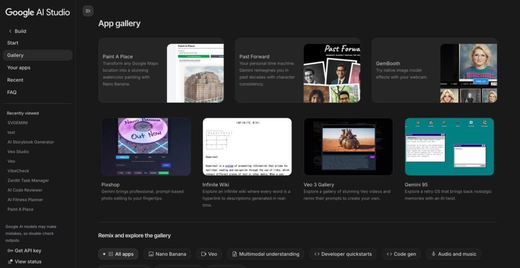 Galería de aplicaciones en AI Studio
