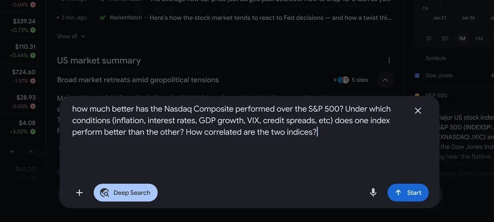 Cómo activar y usar Deep Search en Google Finance