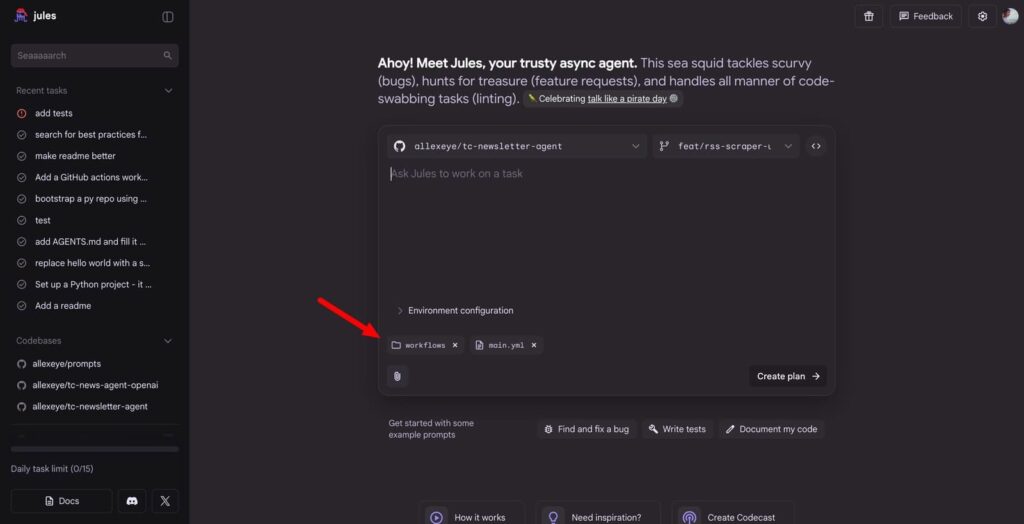 Interfaz por repositorio en Jules de Google