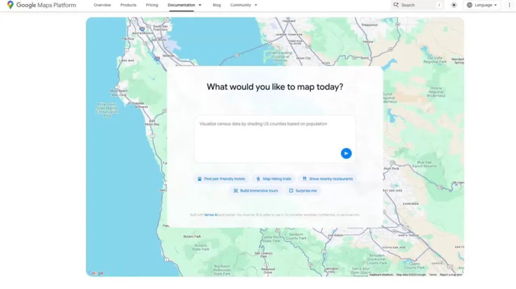 Builder agent de Google Maps con IA de Gemini para prototipos interactivos