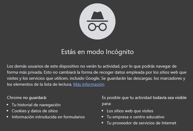 No deja rastro de búsqueda