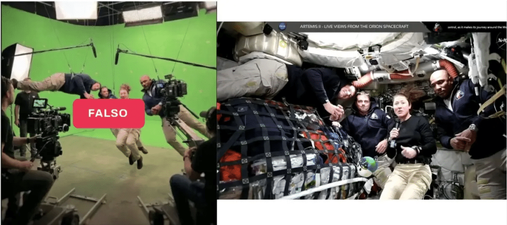 La imagen de los astronautas de Artemis II frente a una pantalla verde es un montaje hecho con IA