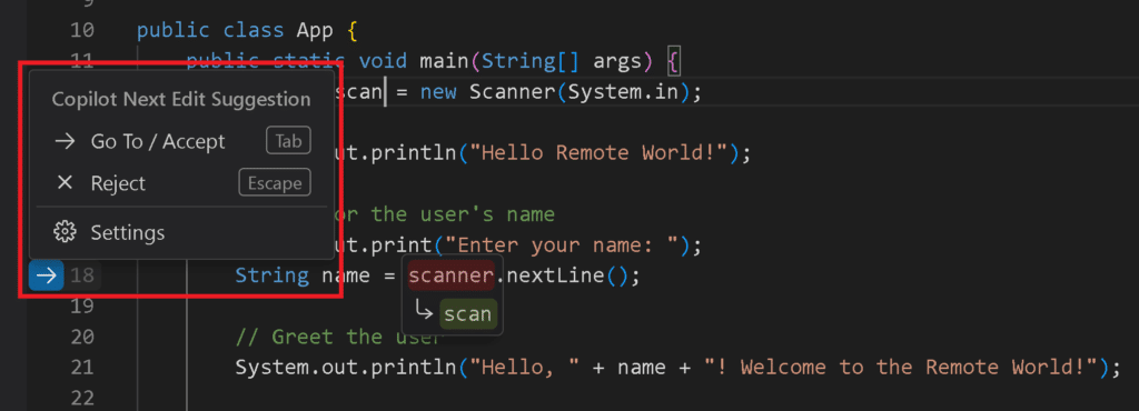 Next Edit de GitHub Copilot