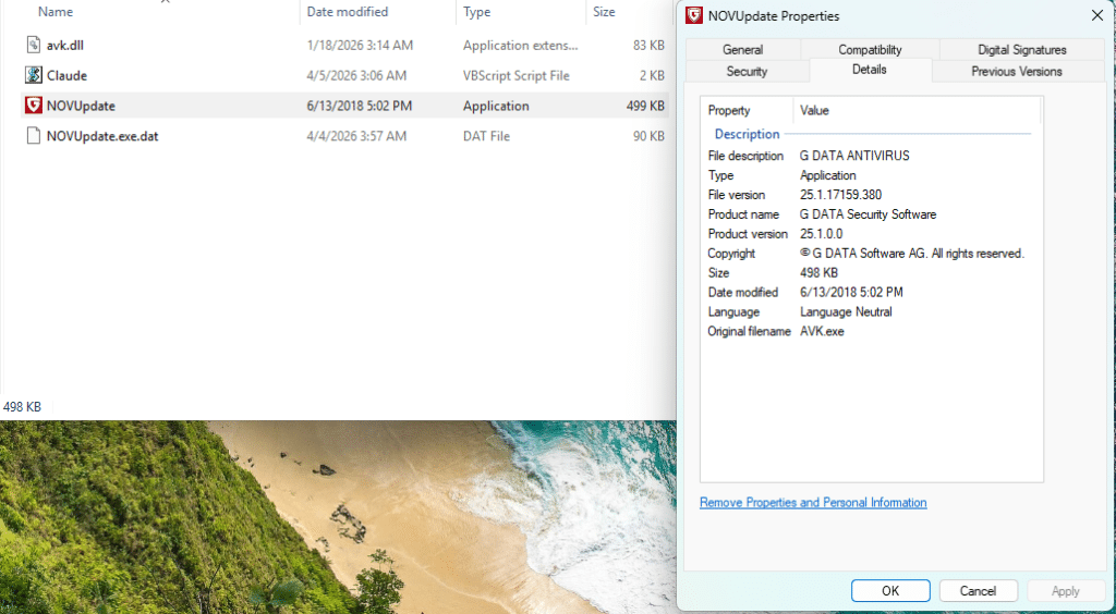 NOVupdate.exe, es un ejecutable