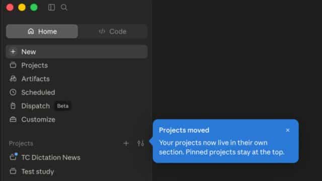 Anthropic Prueba una Nueva Ubicación para Herramienta de Proyectos en Claude Desktop