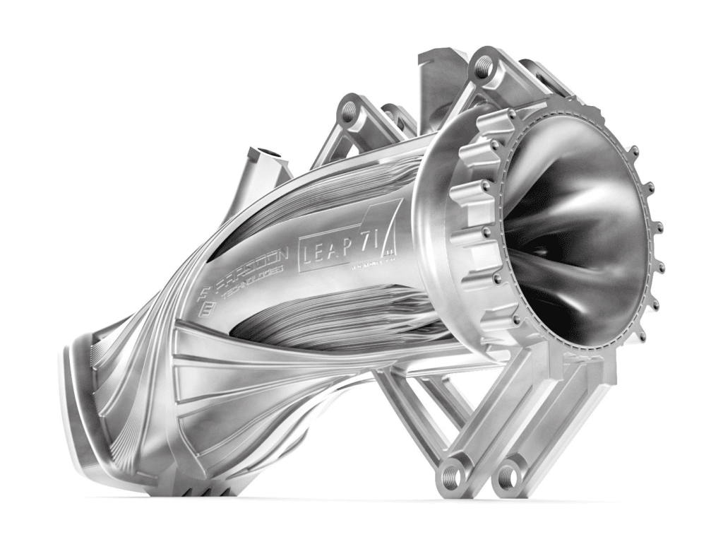 Componente hipersónico creado con IA y fabricado en metal mediante impresión 3D.