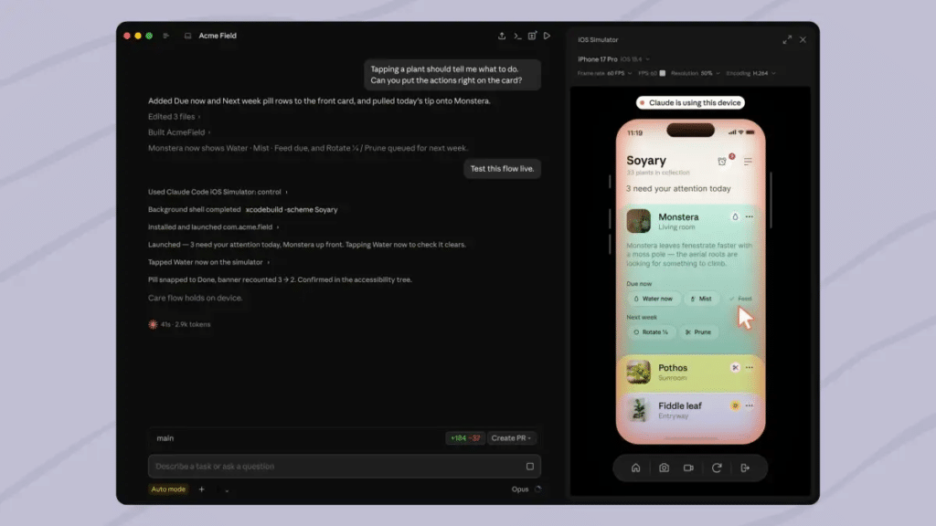 El simulador de Apple y Claude comparten pantalla en tiempo real