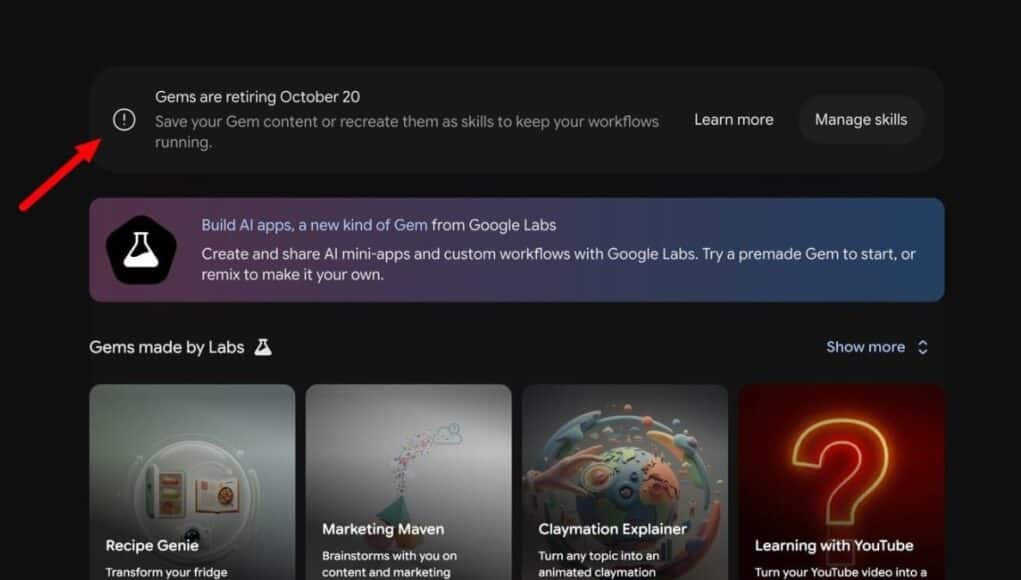 Google Podría Retirar Gems en Octubre y Obligar a Migrar a Skills de Pago Google Podría Retirar Gems en Octubre y Obligar a Migrar a Skills de Pago
