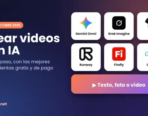 Crear videos con IA: guía paso a paso y las mejores herramientas (gratis y de pago) Crear videos con IA: logos de Gemini Omni, Grok Imagine, Kling, Runway, Adobe Firefly y Canva