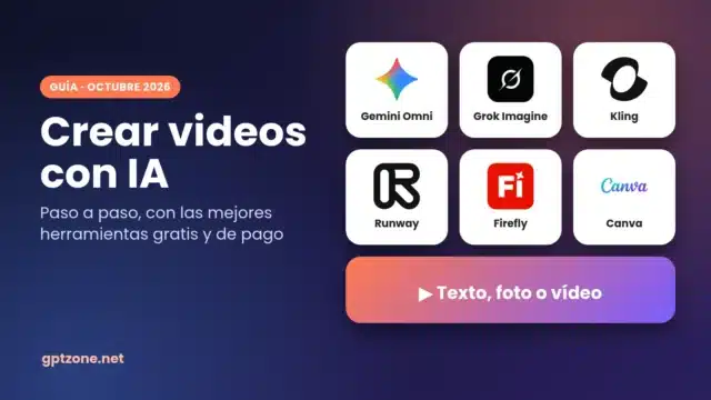 Crear videos con IA: guía paso a paso y las mejores herramientas (gratis y de pago) Crear videos con IA: logos de Gemini Omni, Grok Imagine, Kling, Runway, Adobe Firefly y Canva