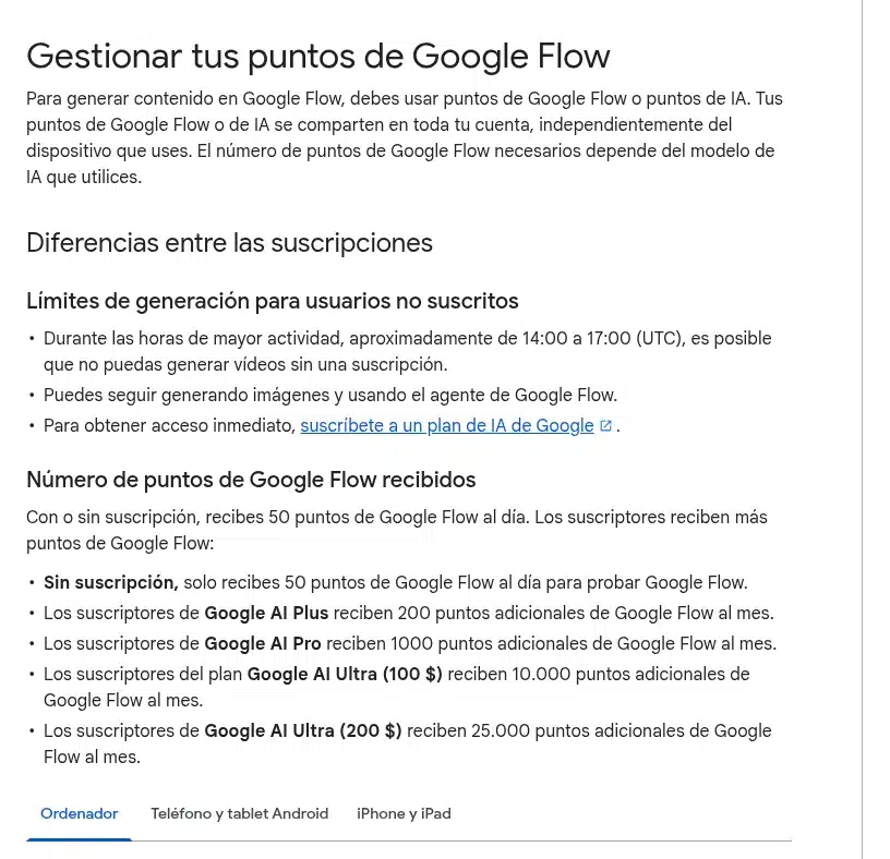 Ayuda de Google Flow con los puntos gratis para crear videos con IA: 50 al día sin suscripción