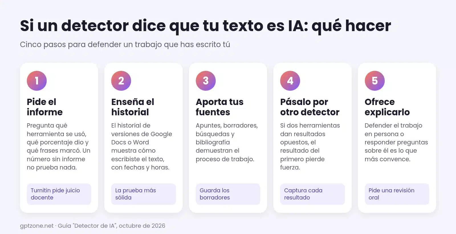 Infografía de qué hacer si un detector de IA marca tu texto como generado por IA