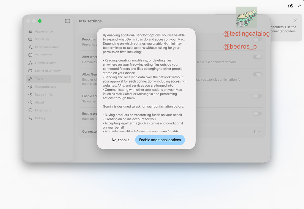 Han detectado un ajuste interno etiquetado como «Additional sandbox options»