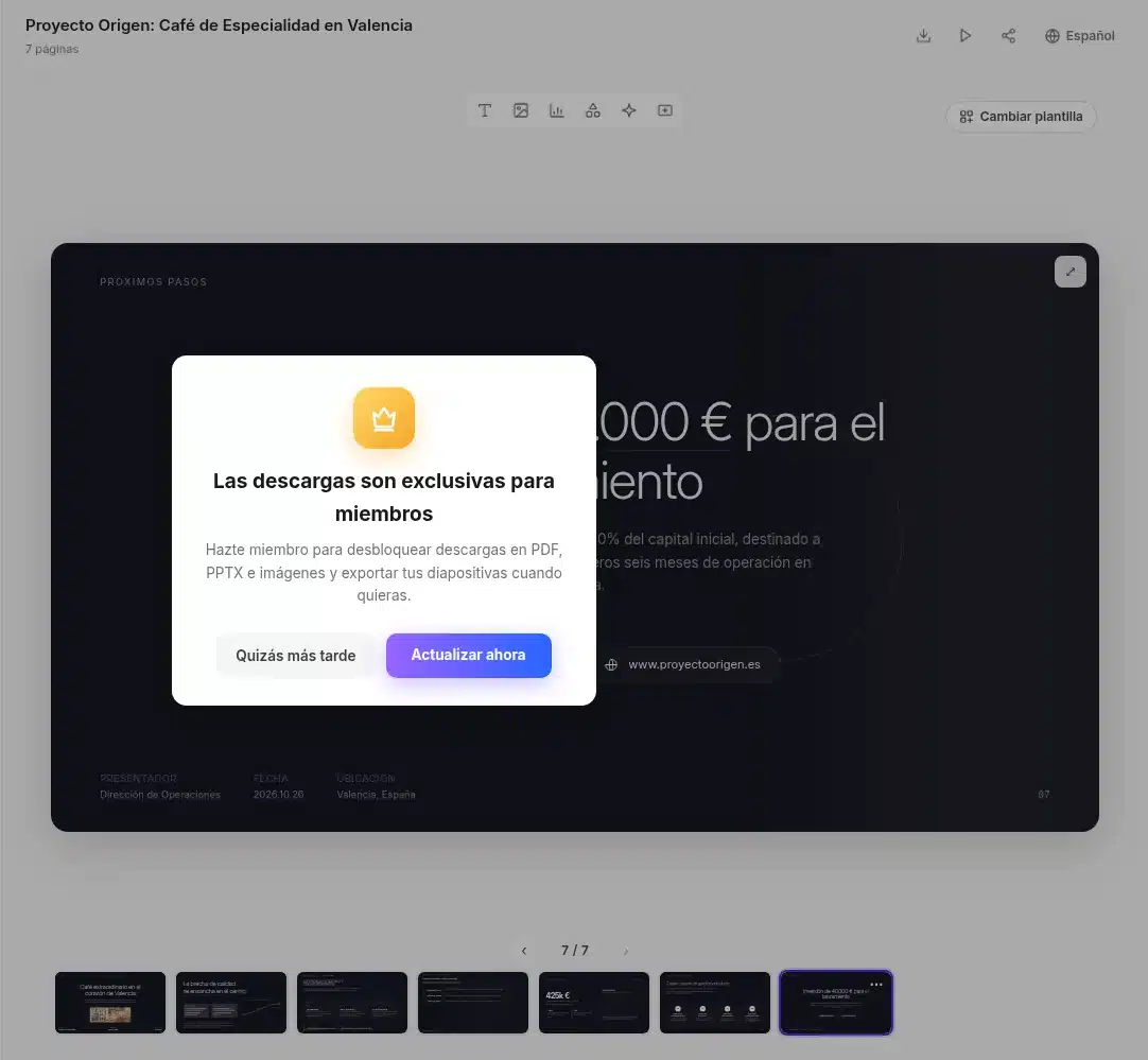 ppt.ai: aviso de descargas exclusivas para miembros en la cuenta gratis