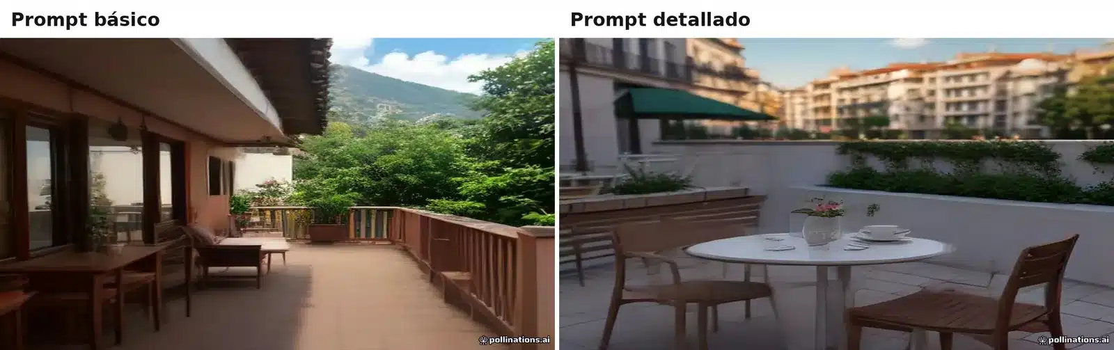 Comparación de prompt básico y prompt detallado al crear imágenes con IA gratis sin registrarse en Pollinations