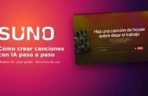 Suno AI: cómo crear canciones con IA paso a paso Suno AI: cómo crear canciones con IA paso a paso, con la portada de suno.com en español